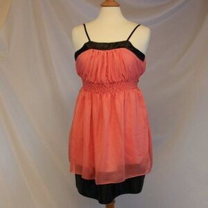 Coral Pink and Black Chiffon Party Dress
